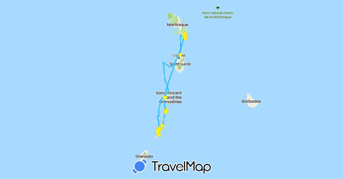 TravelMap itinerary: driving, boat in Martinique, Saint Vincent and the Grenadines (North America)