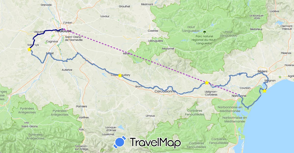 TravelMap itinerary: driving, cycling, train in France (Europe)